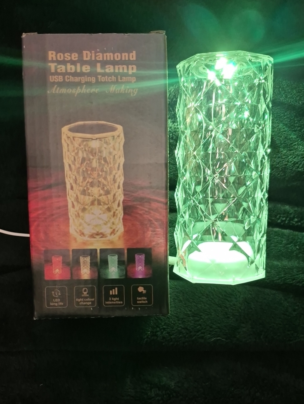 Brand New Rose Diamond Crystal Table Lamp with Touch Control & USB Charging